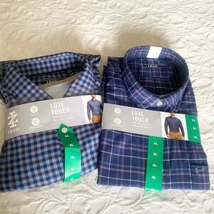 IZOD Men's Modern Fit Luxe Touch Twill Button Down Shirt XL Dark Blue Lot Of‎ 2
